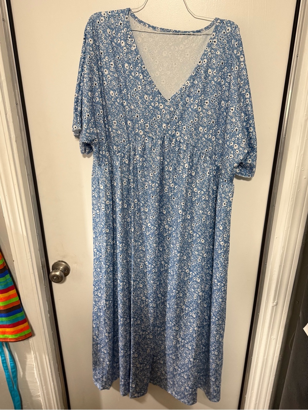 Blue Floral V-Neck Women’s Maxi Dress